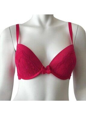 Chantelle Raspberry Lace Bra 34D Underwire Feminine Floral Design